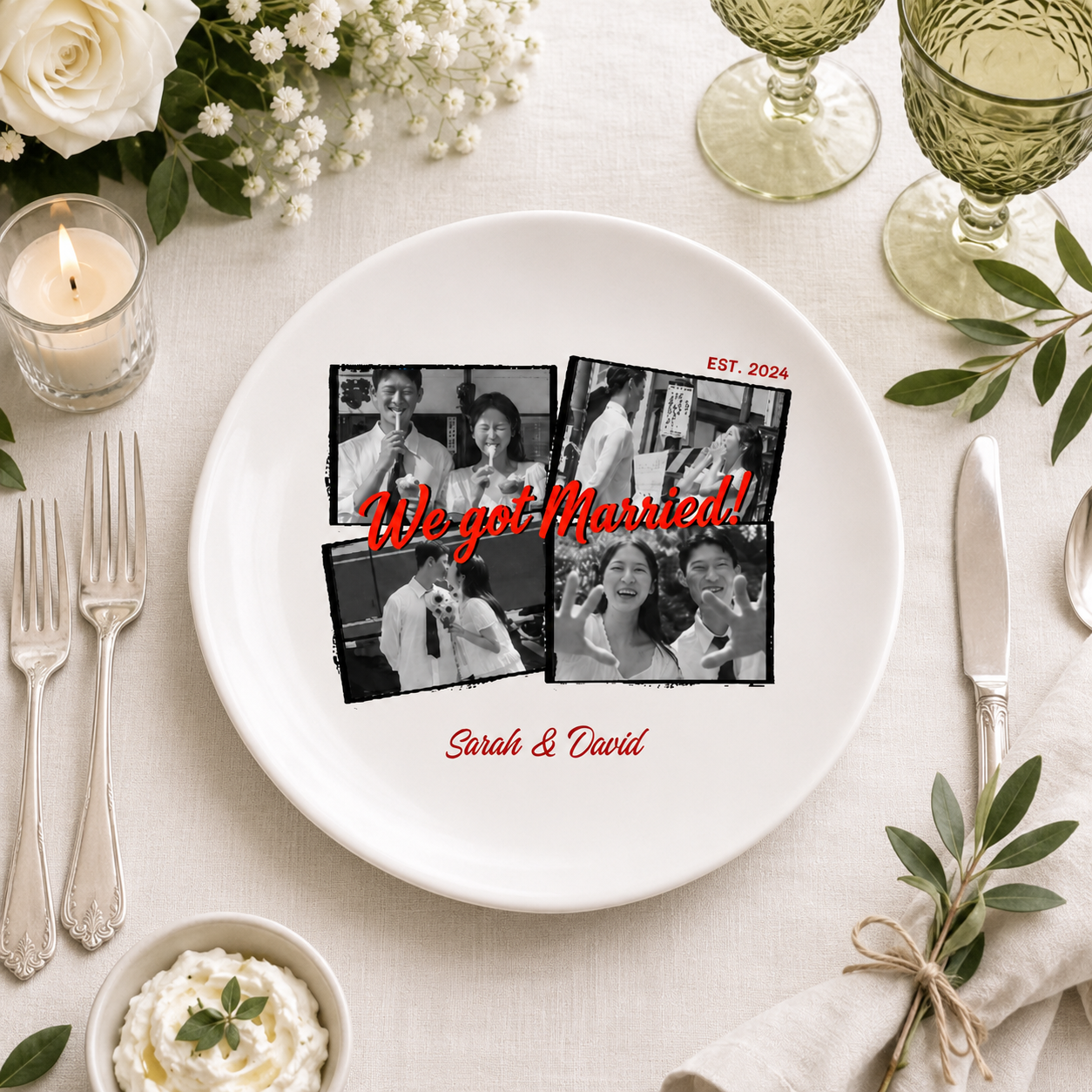 Forever in Every Snapshot – Personalized Wedding Photo Keepsake Plate with Custom Names & Date
