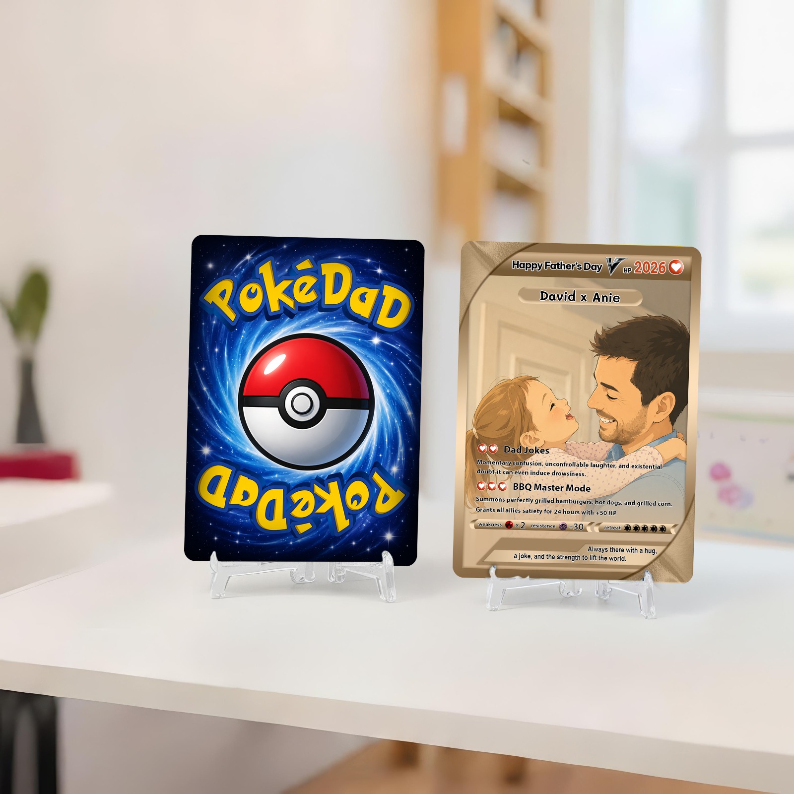 Personalized Dad Card Father's Day Gift Custom Photo Card Pokemon Inspired Keepsake for Dad from Kids