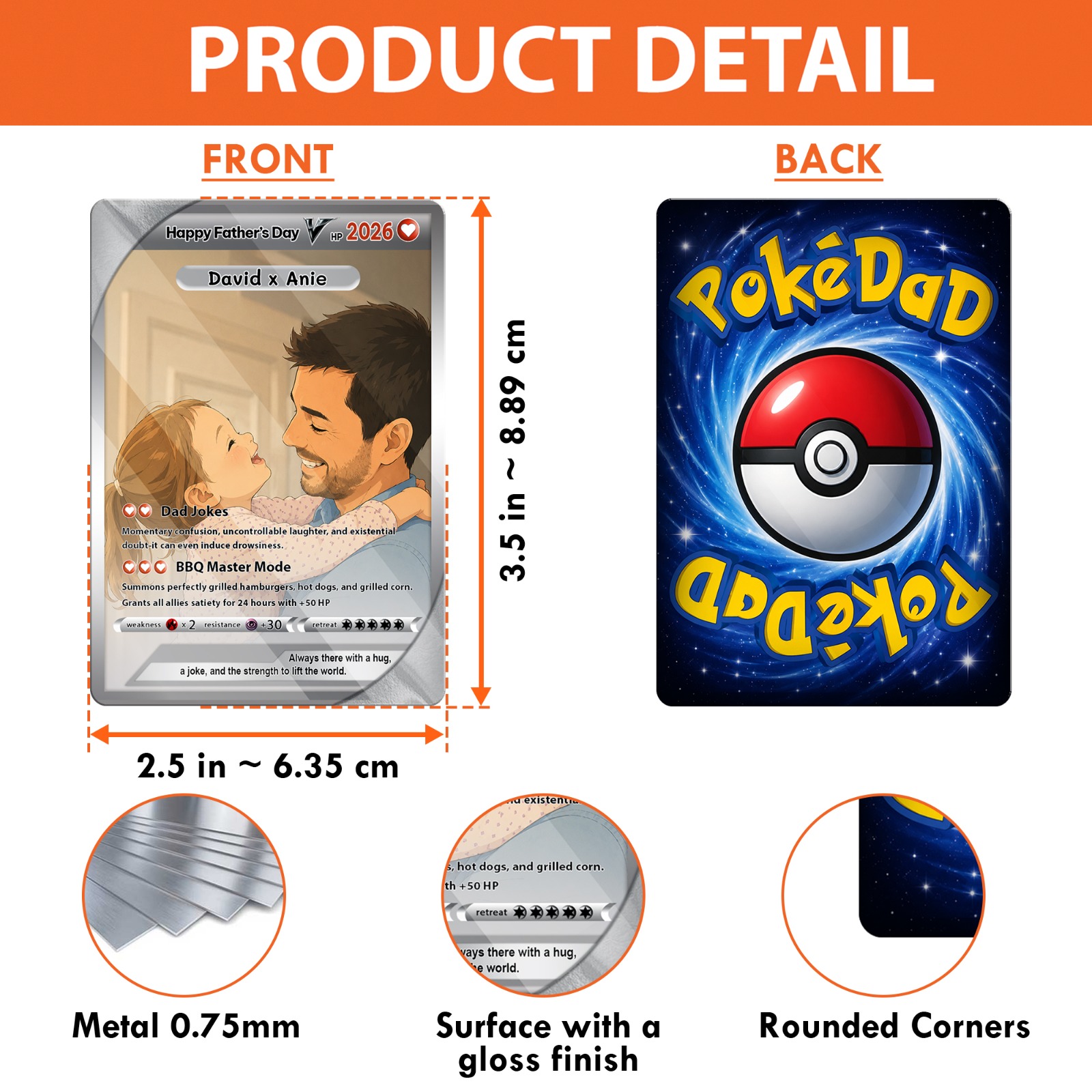 Personalized Dad Card Father's Day Gift Custom Photo Card Pokemon Inspired Keepsake for Dad from Kids
