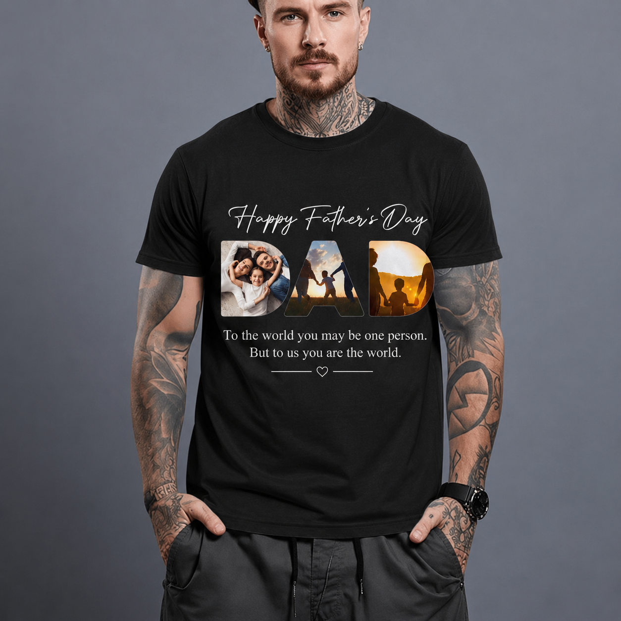 Personalized Father's Day Photo Collage T Shirt – Upload Your Own Photos for Dad