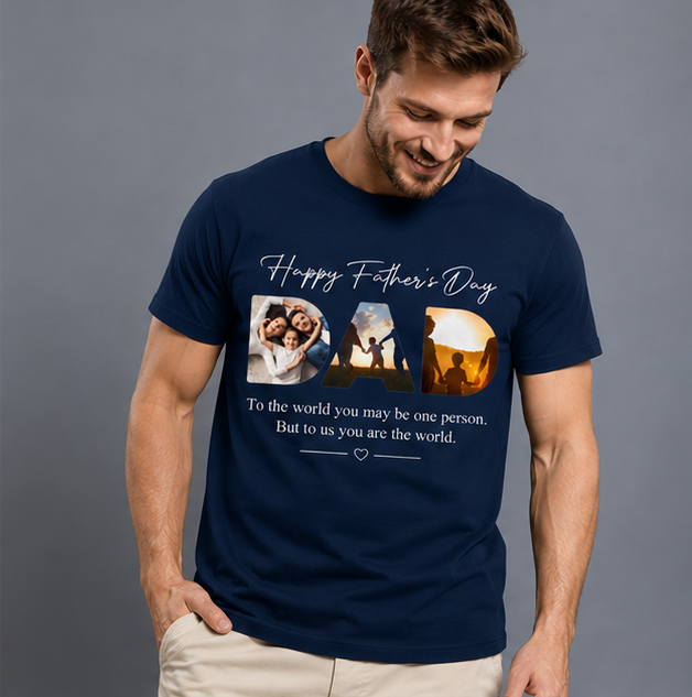 Personalized Father's Day Photo Collage T Shirt – Upload Your Own Photos for Dad