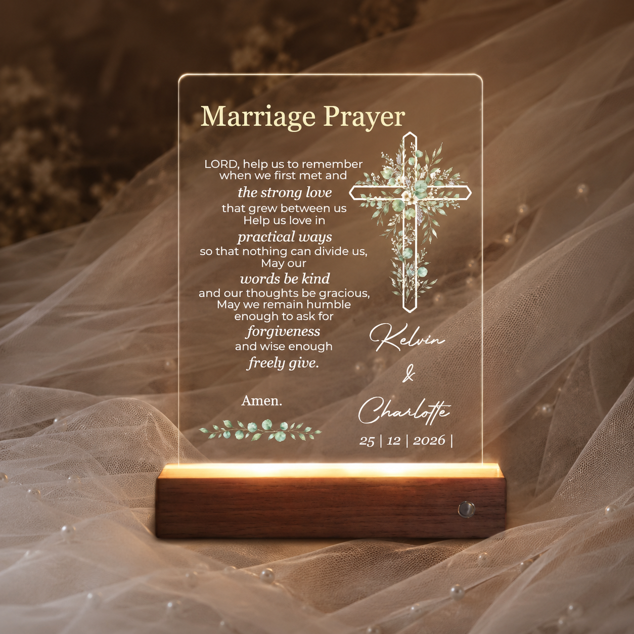 Christian Marriage Prayer LED Night Light Wedding Gift for Newlyweds