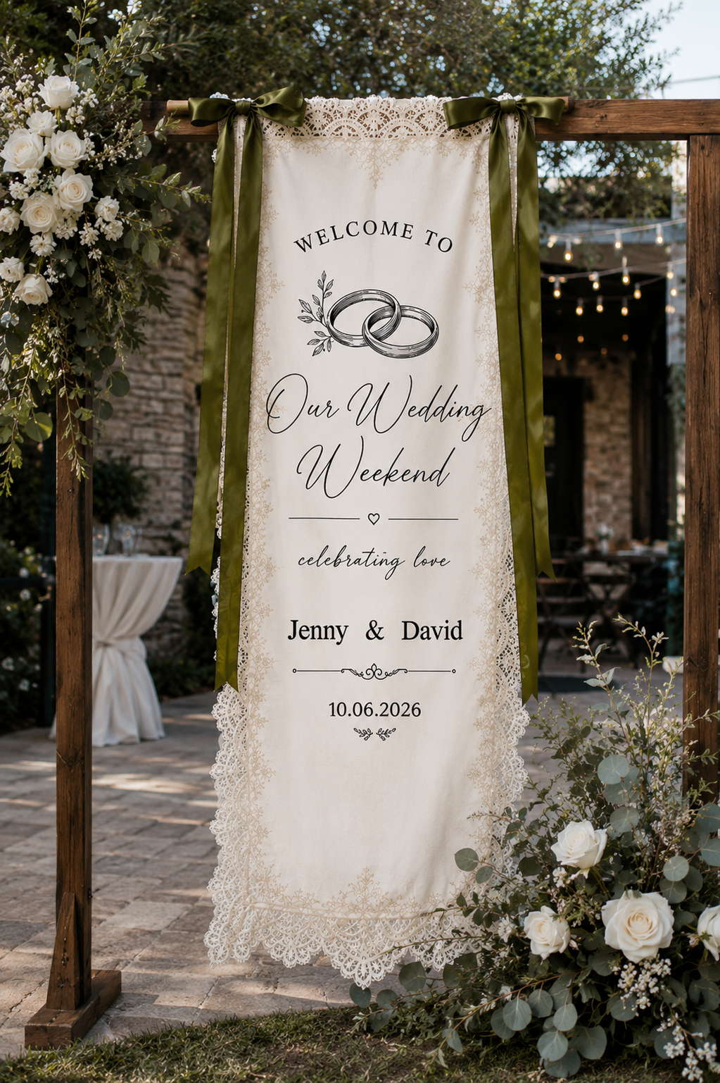 Custom Wedding Welcome Decor – Personalized Hanging Banner with Wedding Date