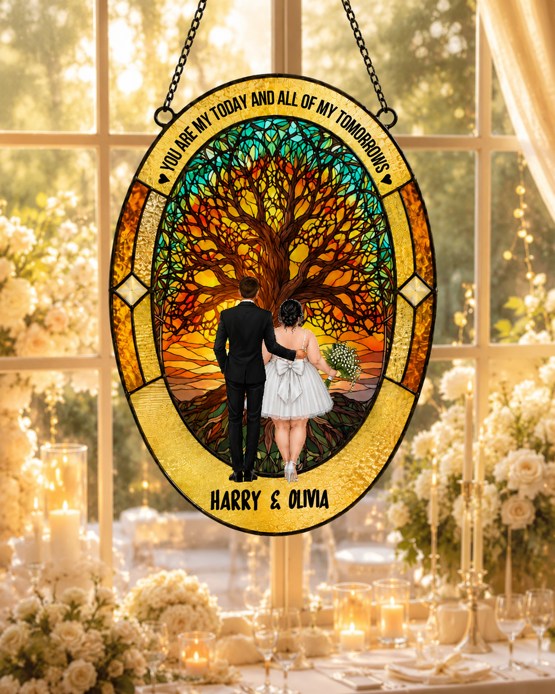 Custom Bride and Groom Suncatcher - Personalized Wedding Gift