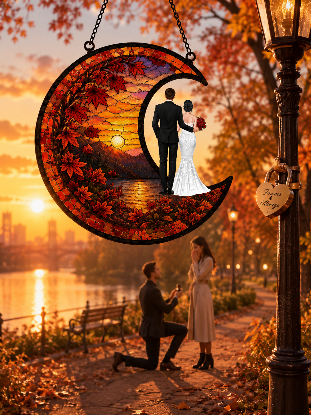 Custom Couple Stained Glass Moon Suncatcher - Wedding Gift