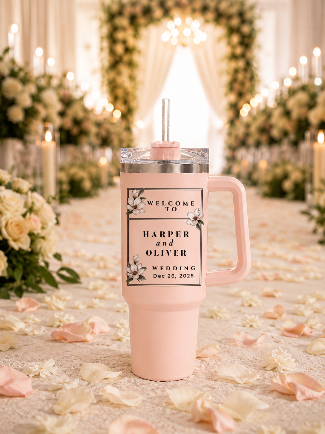 Custom Magnolia Floral Wedding Ceramic Mug Gift