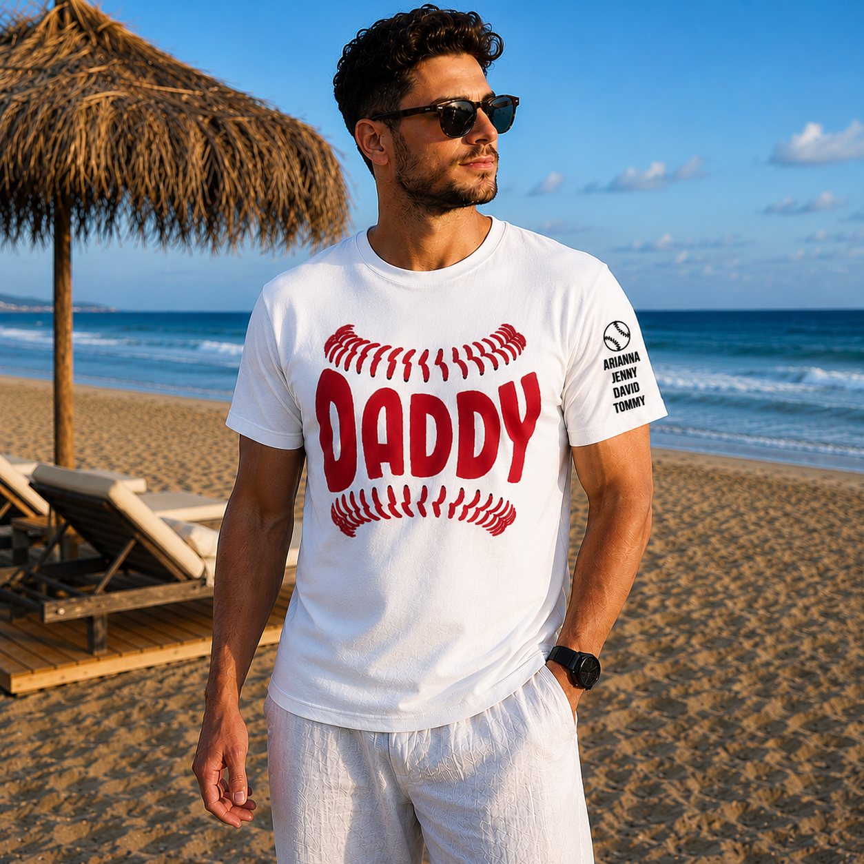 Personalized Baseball Dad Shirt – Custom Sleeve Names Father's Day Tee