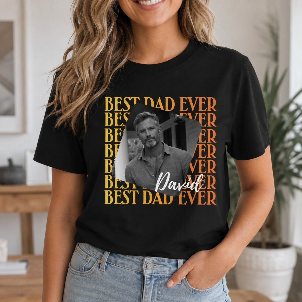 Custom Photo Best Dad Ever T Shirt Personalized Dad Name Fathers Day Shirt