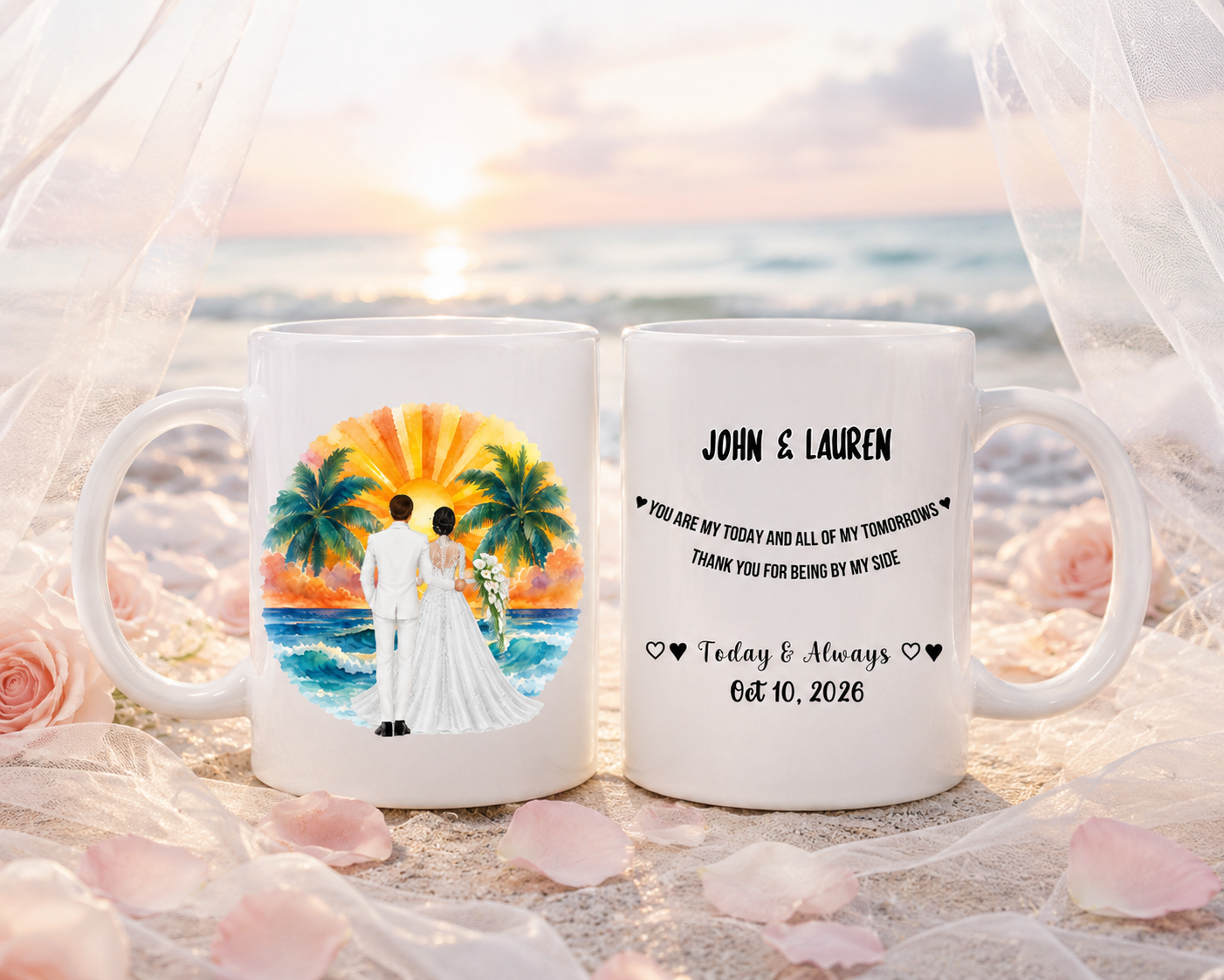 Custom Bride and Groom Mug Set - Personalized Wedding Gift