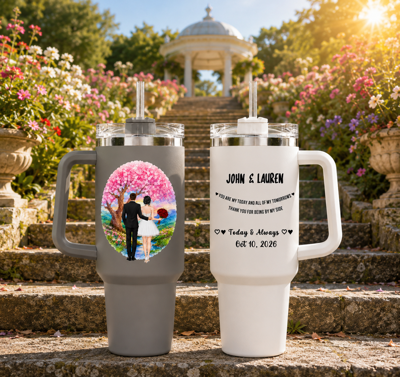 Personalized 2pc Couple Tumbler Set - Custom Wedding Gift