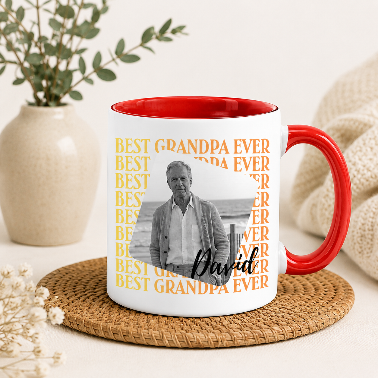 Custom Photo Cream Mug Best Dad Grandpa Ever Personalized Name Gift
