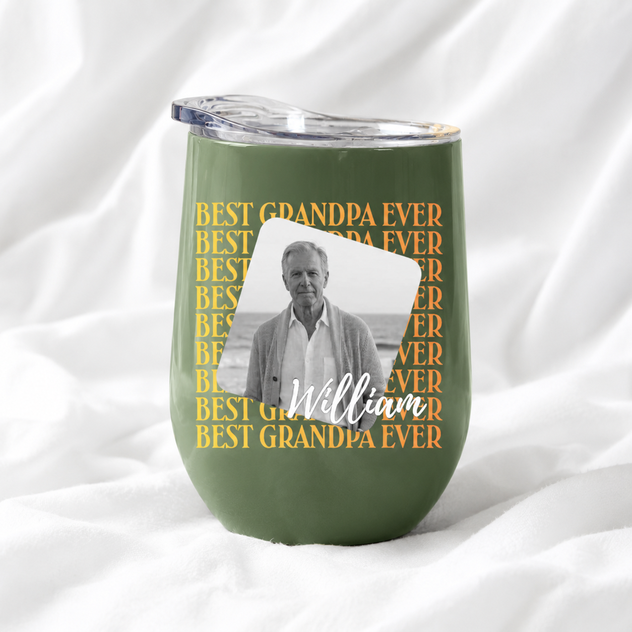 Custom Photo Best Grandpa Ever Wine Tumbler Personalized Name Travel Cup