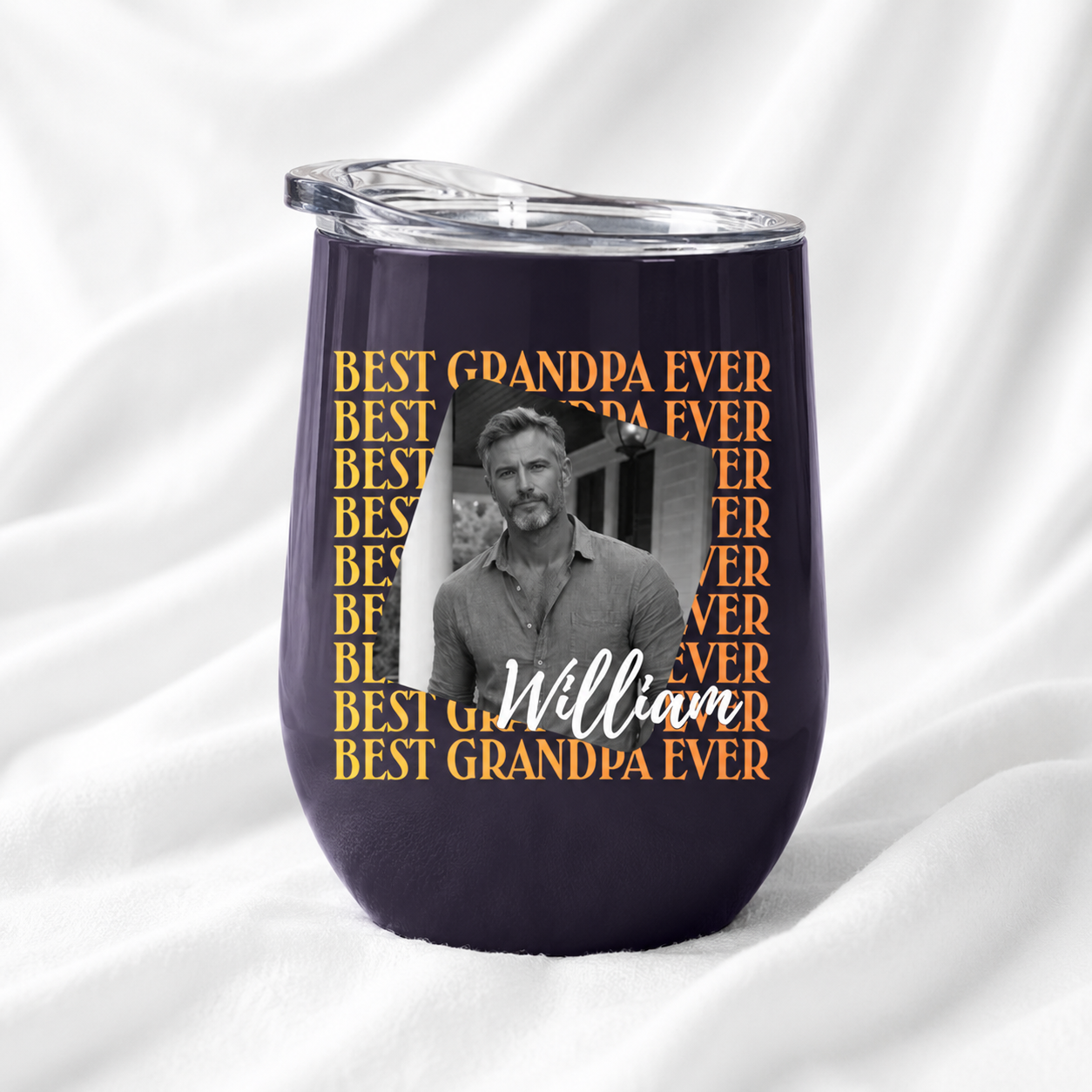 Custom Photo Best Grandpa Ever Wine Tumbler Personalized Name Travel Cup