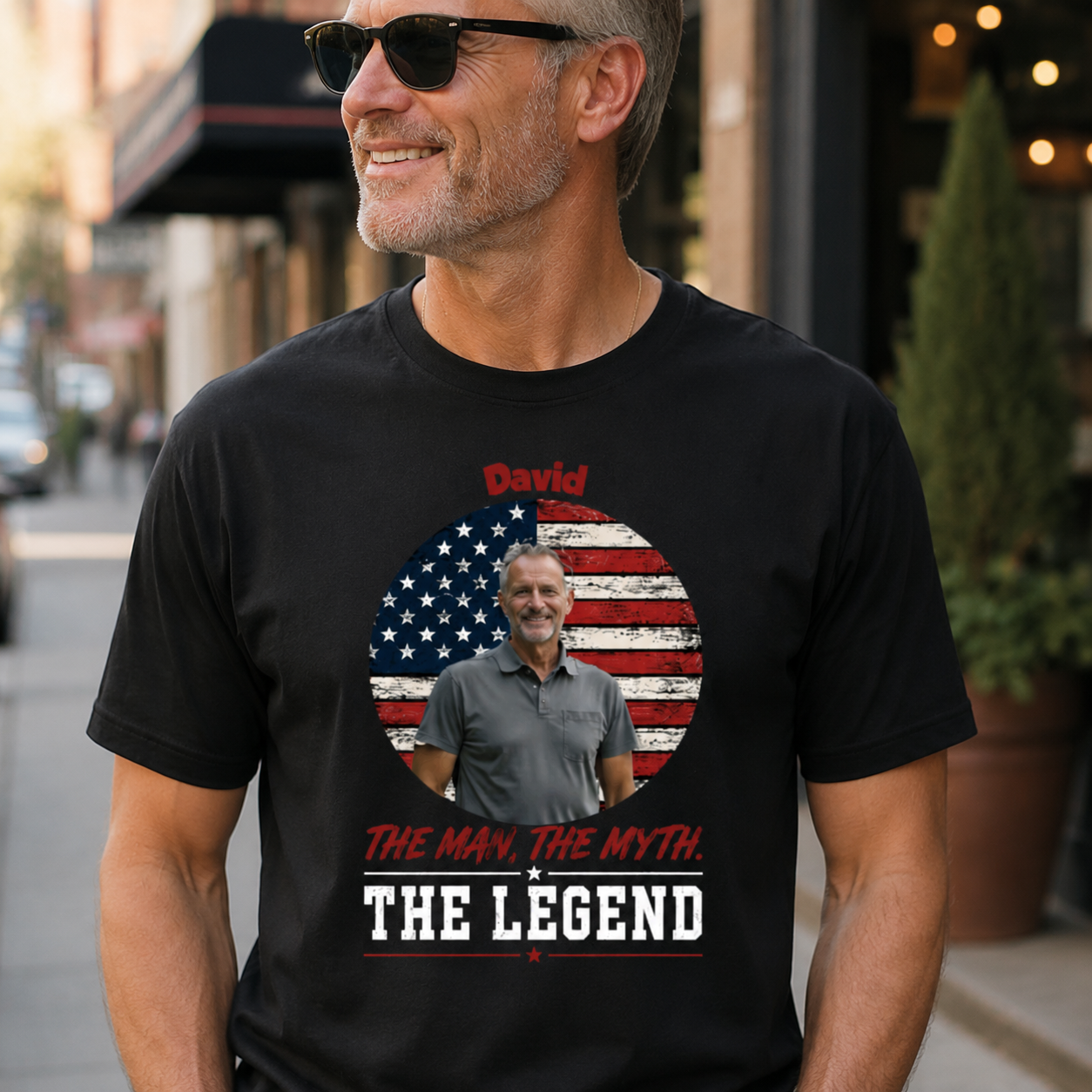 Custom Photo Patriotic T Shirt The Man The Myth The Legend Personalized Name USA Flag Tee