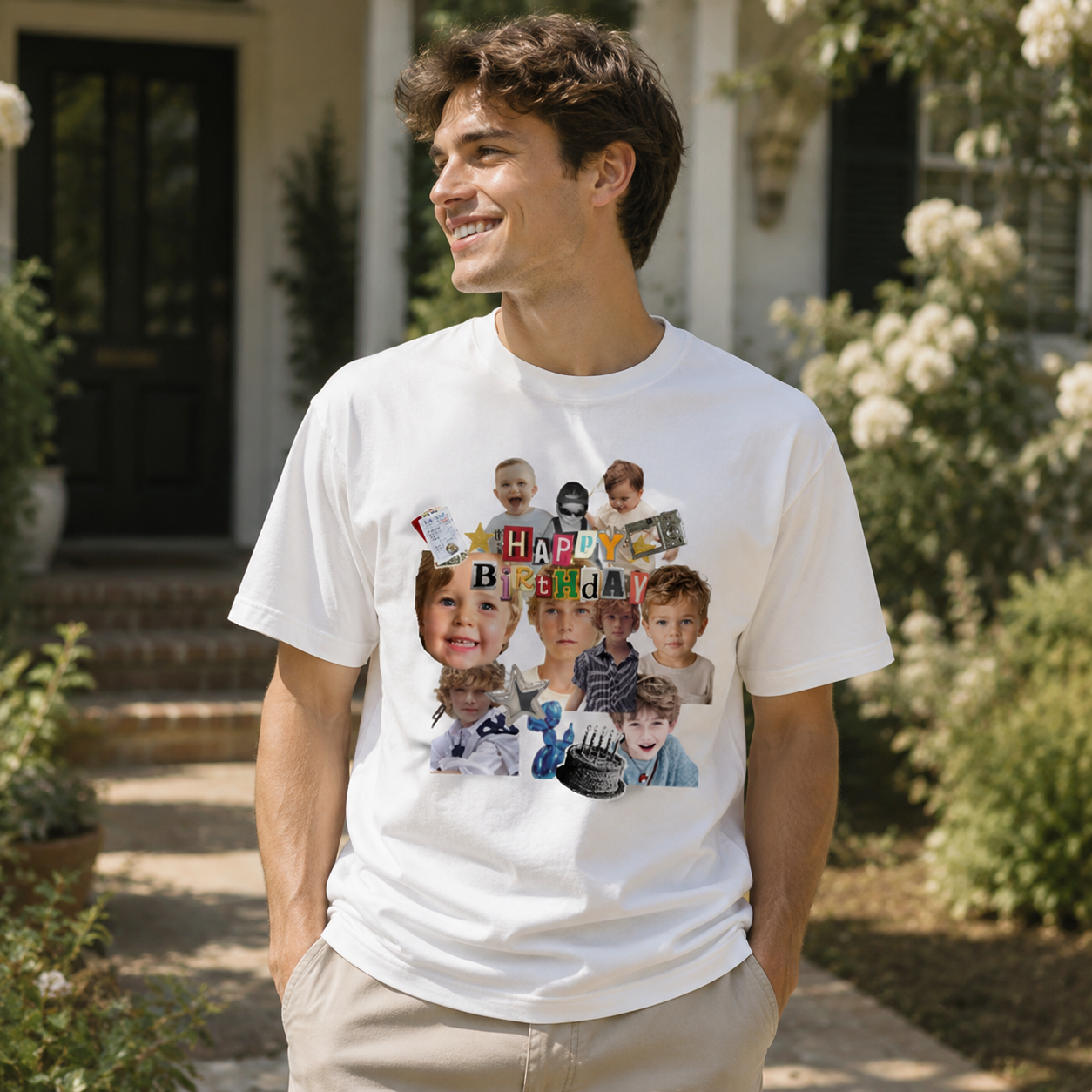 Personalized Happy Birthday Photo Collage T-Shirt