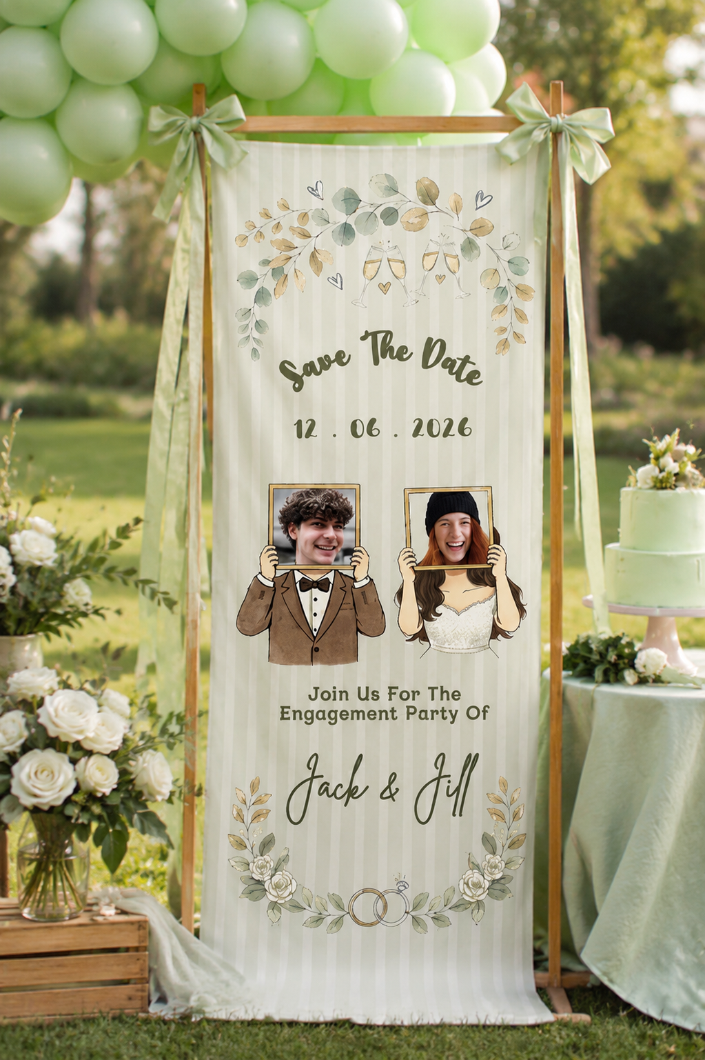 Personalized Engagement Party Fabric Photo Banner