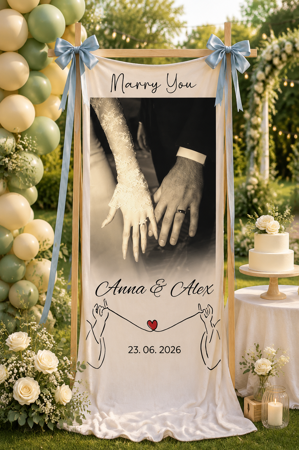 Personalized Marry You Red String Wedding Banner