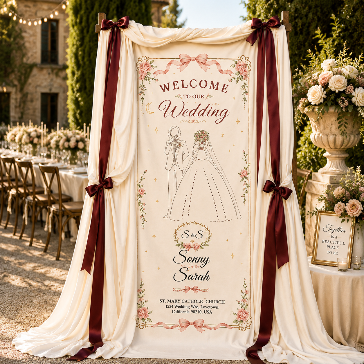 Personalized Wedding Rose Illustration Banner
