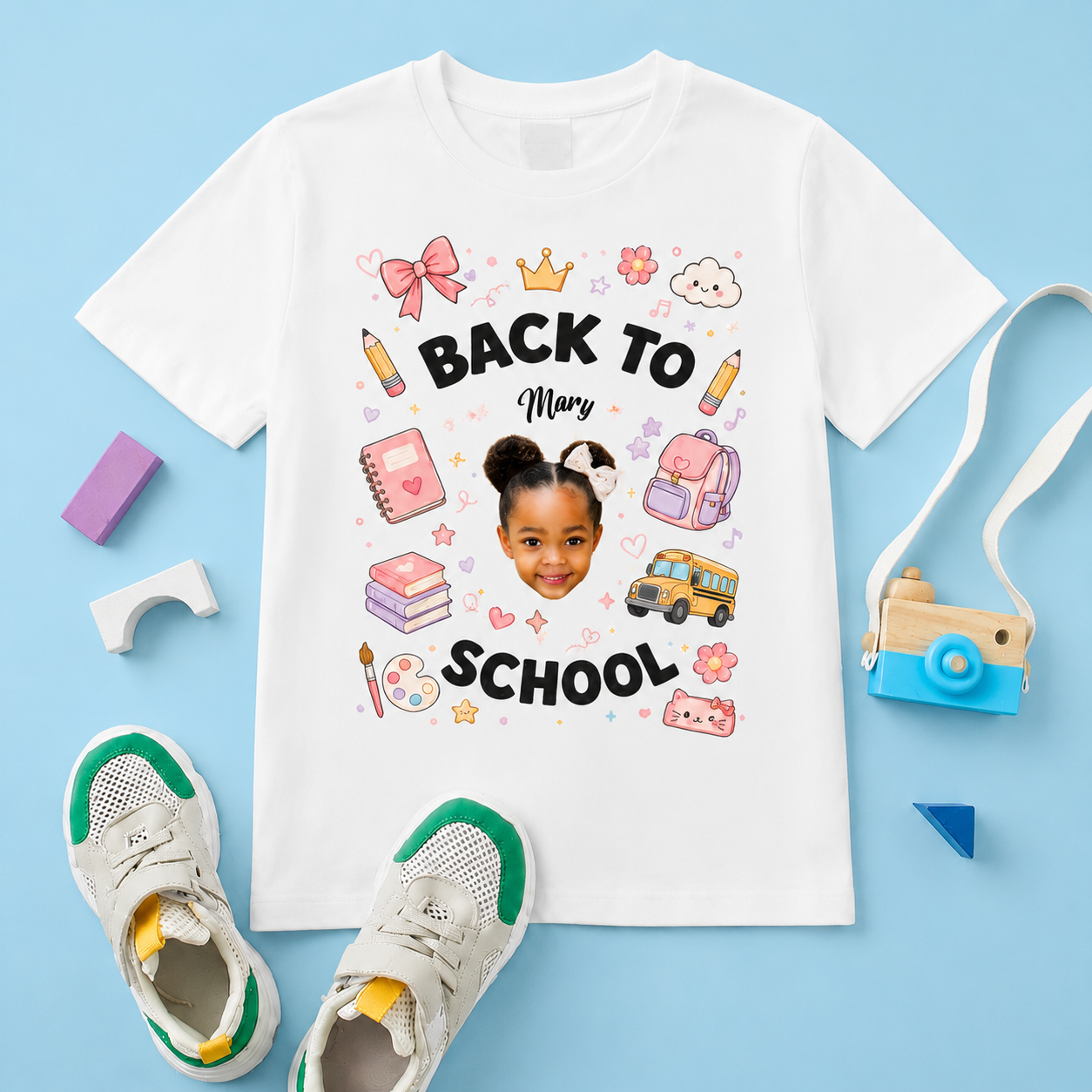 Personalized Back to School Kids Photo T-Shirt – Custom Face & Name Shirt for Boys and Girls, First Day of School Gift