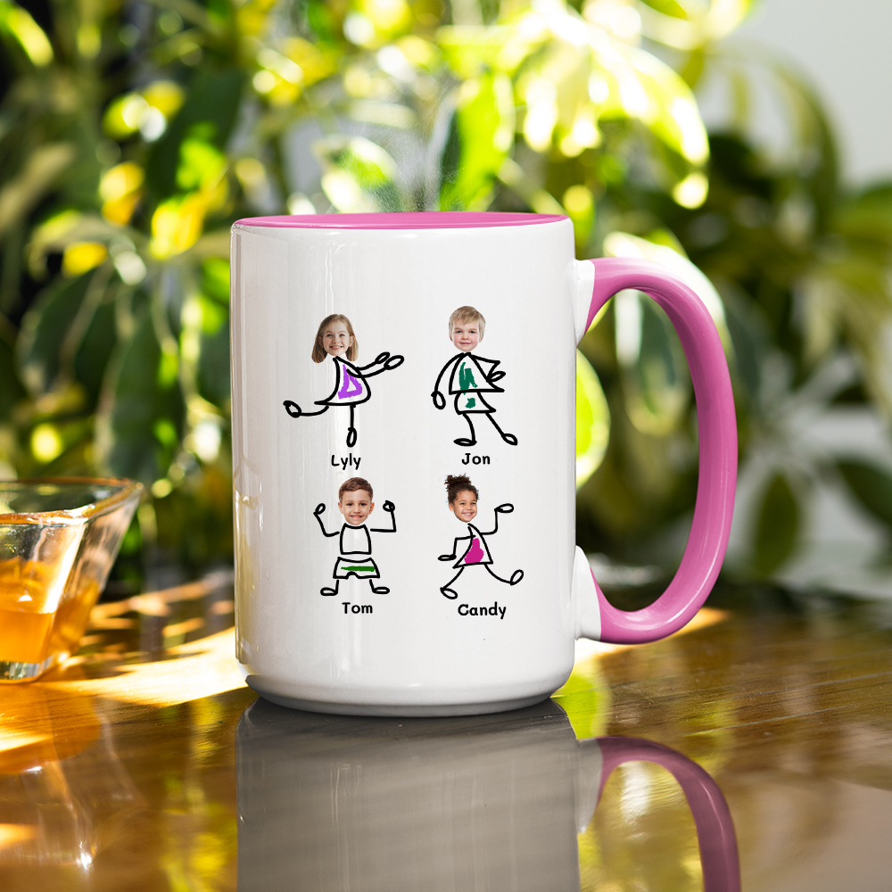 Custom Kids Photo Face Mug for Dad – Personalized Photo Stick Figure Mug, Father's Day Gift from Kids