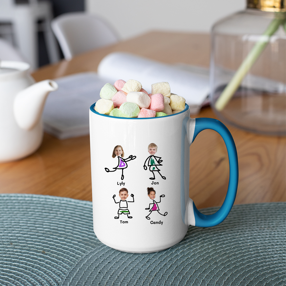 Custom Kids Photo Face Mug for Dad – Personalized Photo Stick Figure Mug, Father's Day Gift from Kids