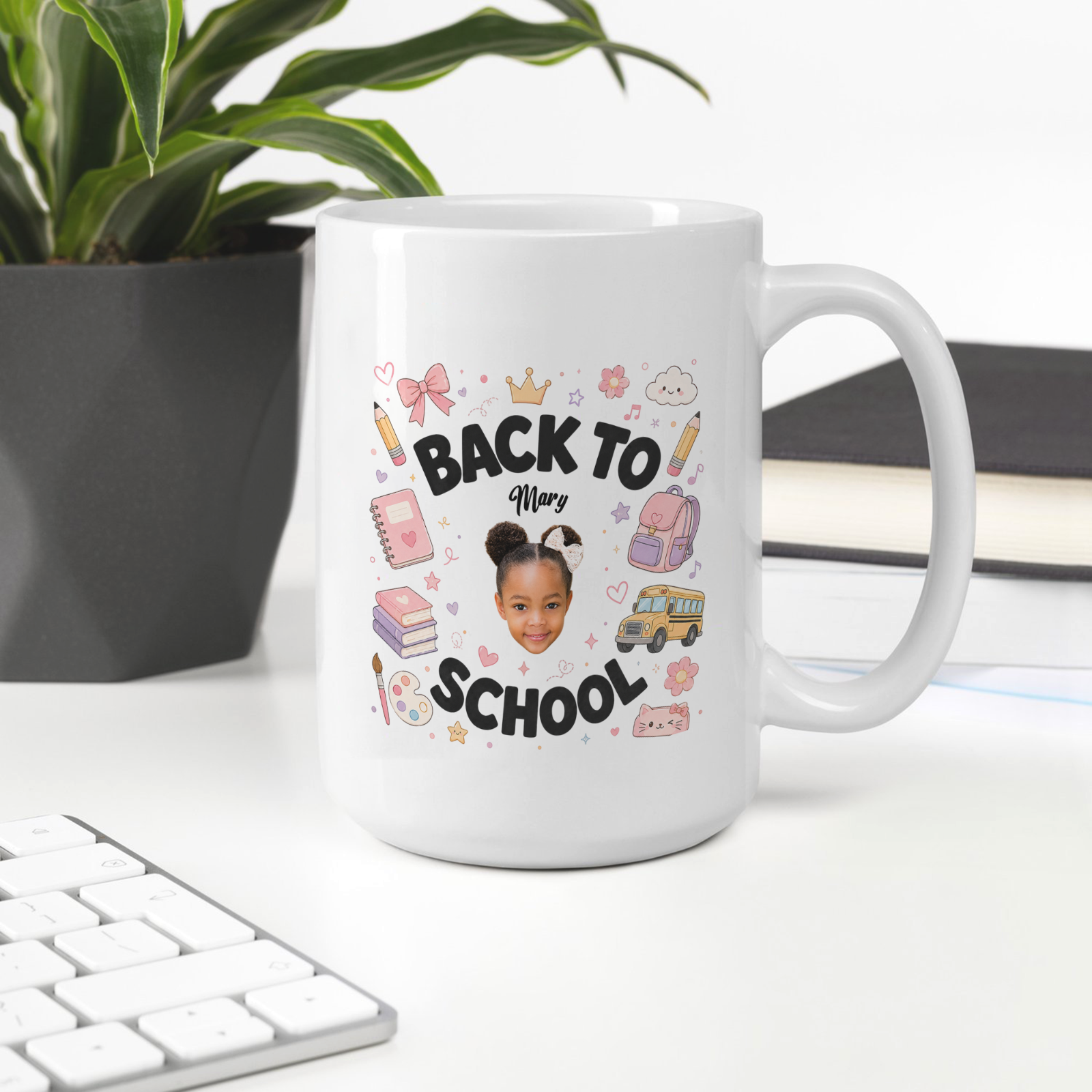 Personalized Back to School Kids Photo Mug – Custom Name & Face Coffee Mug for Boys and Girls, First Day of School Gift
