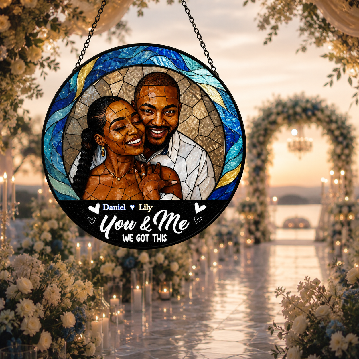 Custom Sketch Photo Suncatcher, You & Me We Got This Couple Gift