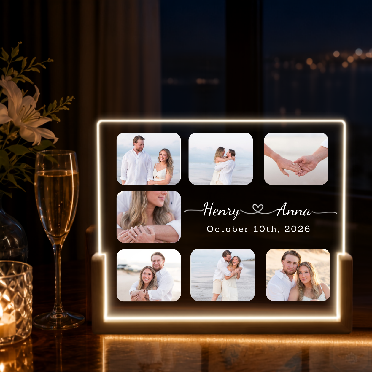 Personalized Photo Collage Night Light, Custom Couple LED Plaque Gift