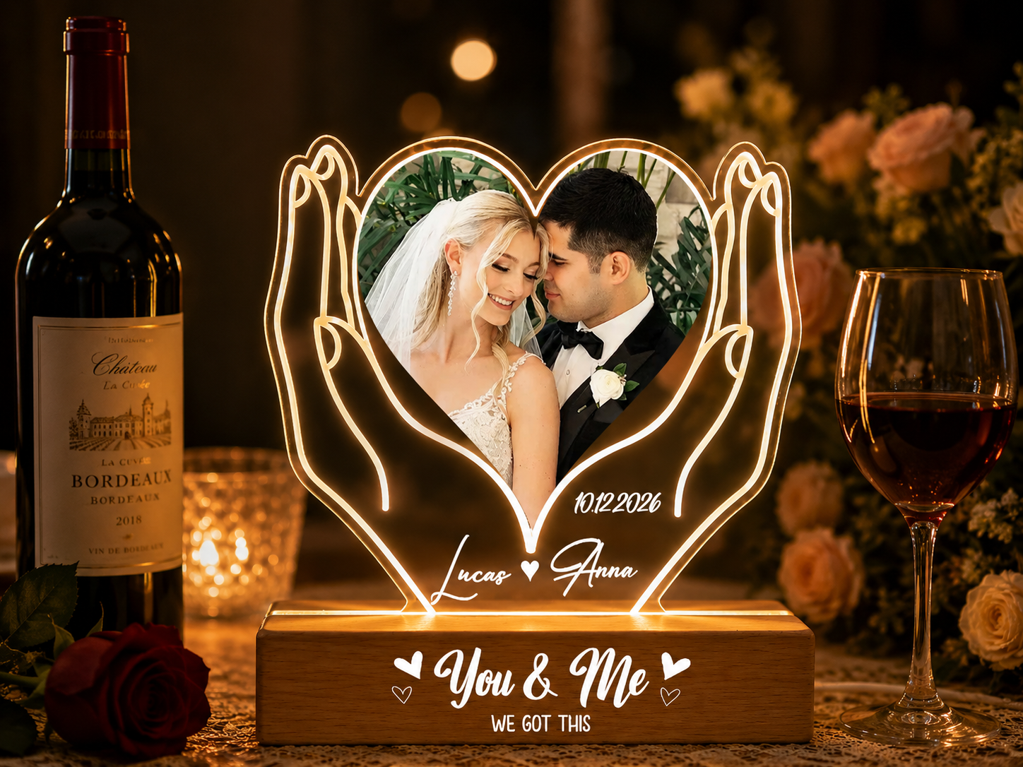 Personalized Heart Photo Lamp, Custom Couple Engagement Wedding Gift