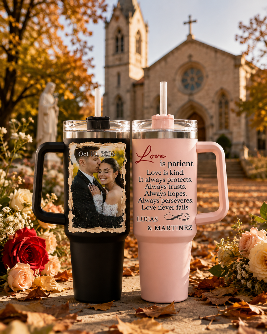 1 Corinthians 13:4 Set of 2 Tumblers | Custom Wedding Couple Photo Gift