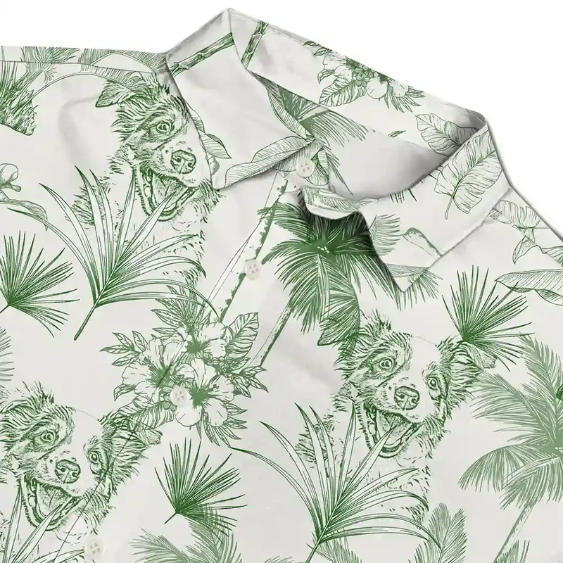 Custom Dog Photo Hawaiian Shirt, Personalized Pet Toile De Jouy Beach Shirt, Custom Pencil Drawing Family Pet Shirt, Custom Men Hawaiian Shirt