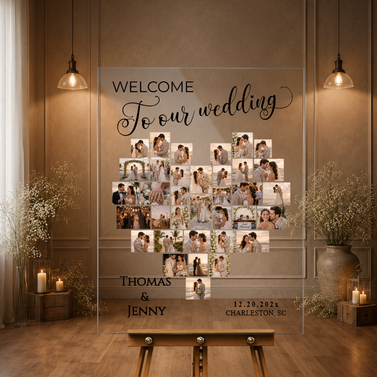 Heart Shaped Photo Collage Wedding Welcome Foam Board for Wedding Couple