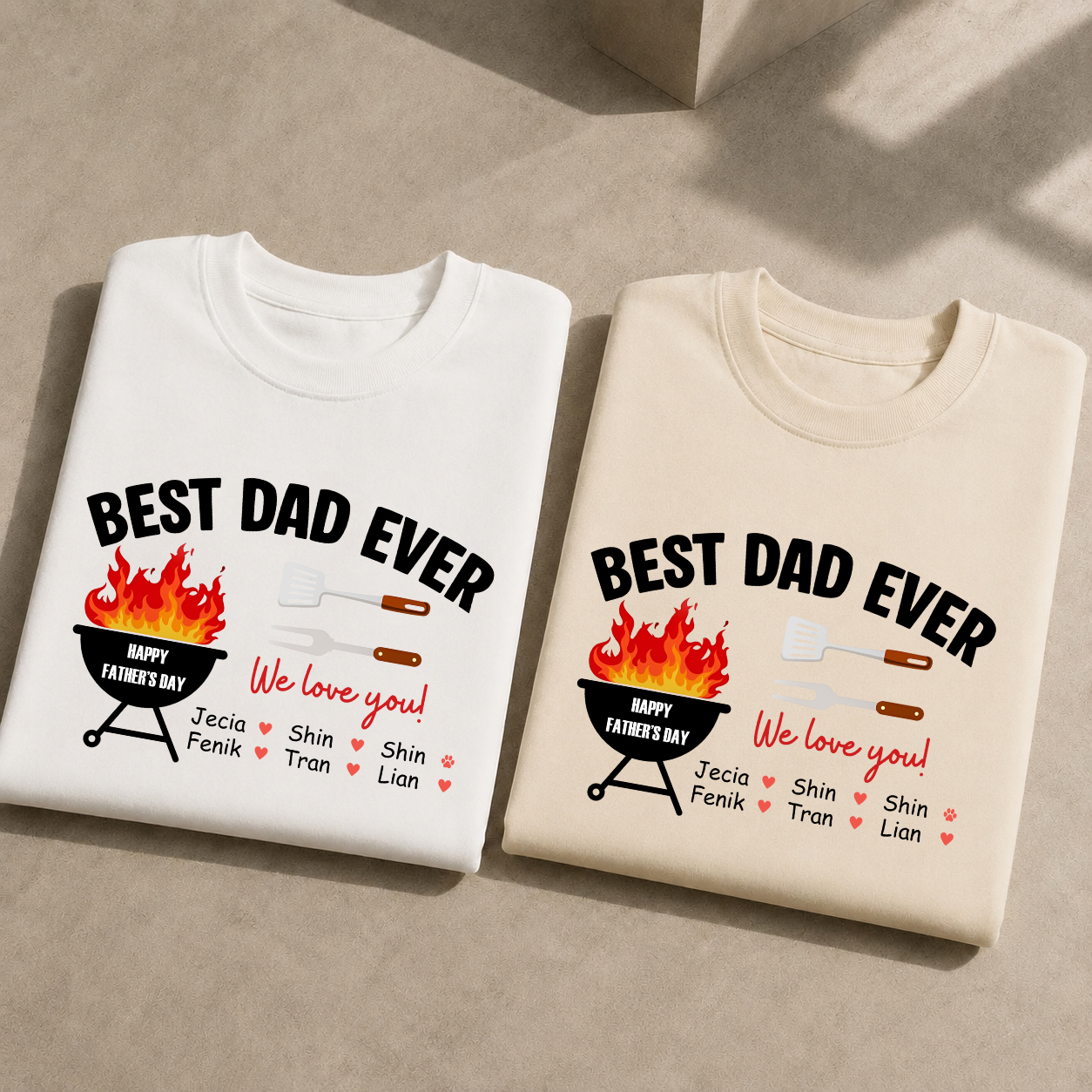 Best Dad Ever Personalized BBQ T-Shirt – Custom Kids' Names Father's Day Gift Shirt for Dad Tee