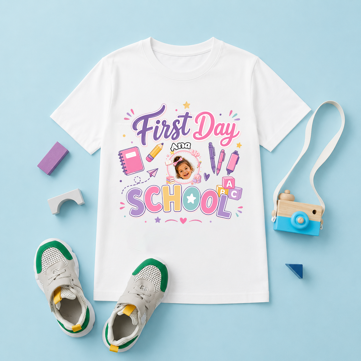 Personalized First Day of School Kids T-Shirt with Photo & Name – Custom Back to School Shirt for Boys & Girls