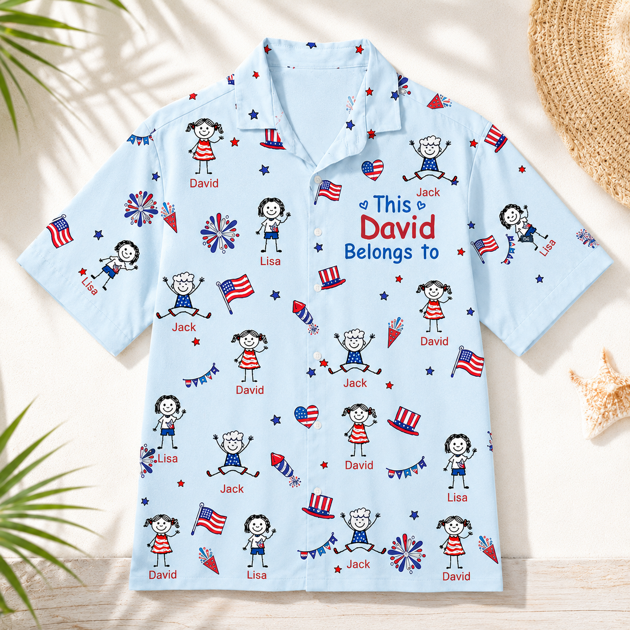 Family Matching Hawaiian Shirt, Personalized Dad Name, Custom Kids' Names