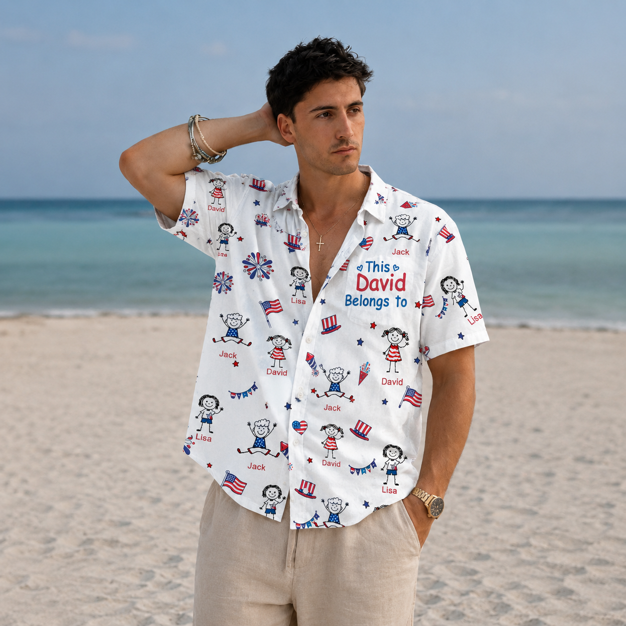 Family Matching Hawaiian Shirt, Personalized Dad Name, Custom Kids' Names