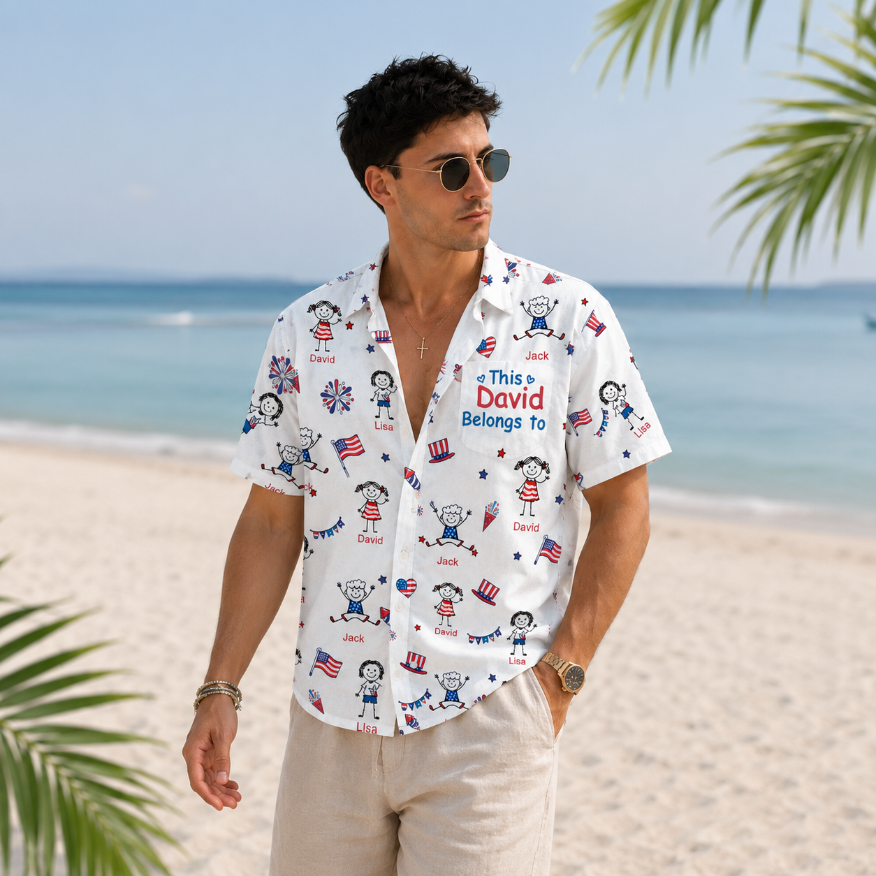 Family Matching Hawaiian Shirt, Personalized Dad Name, Custom Kids' Names