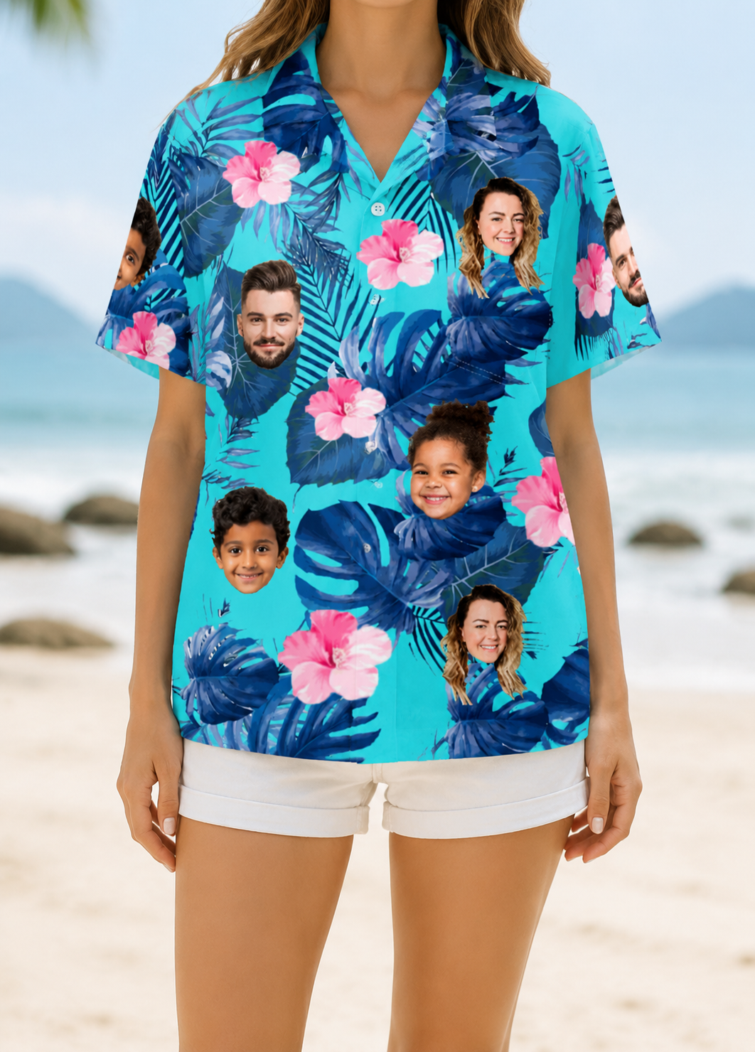 Custom Face Hawaiian Shirt Personalized Family Photo Tropical Vacation Shirt