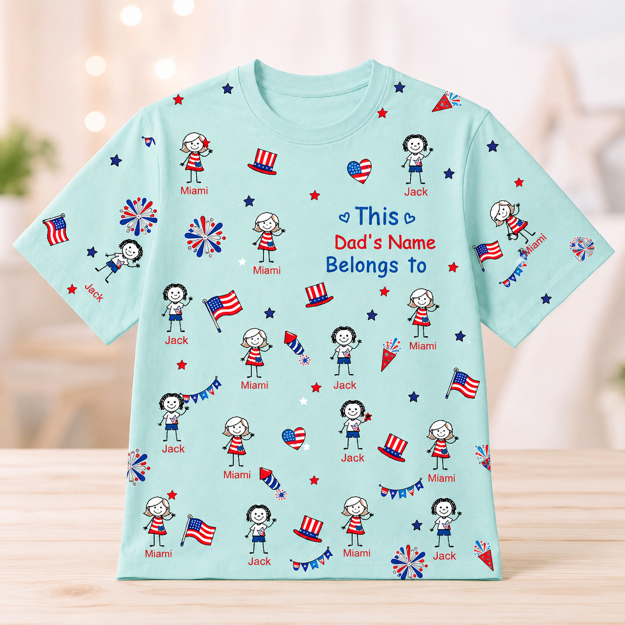 Family Matching Patriotic T-Shirt, Personalized Dad Name And Kids' Names