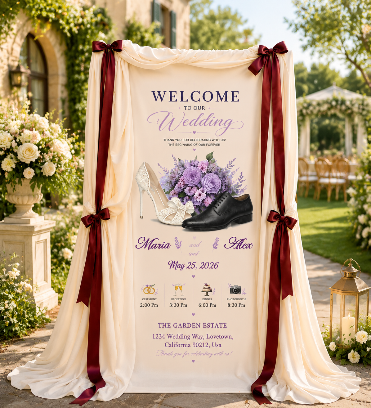 Personalized Wedding "Floral Lavender" Banner