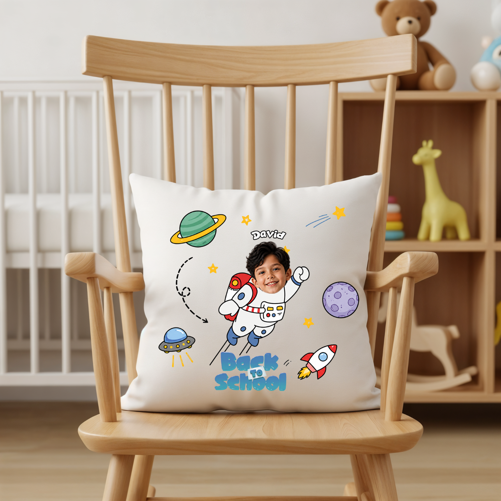 Personalized Back to School Astronaut Pillow | Custom Photo Kids School Throw Pillow | Space Theme Gift for Boys & Girls