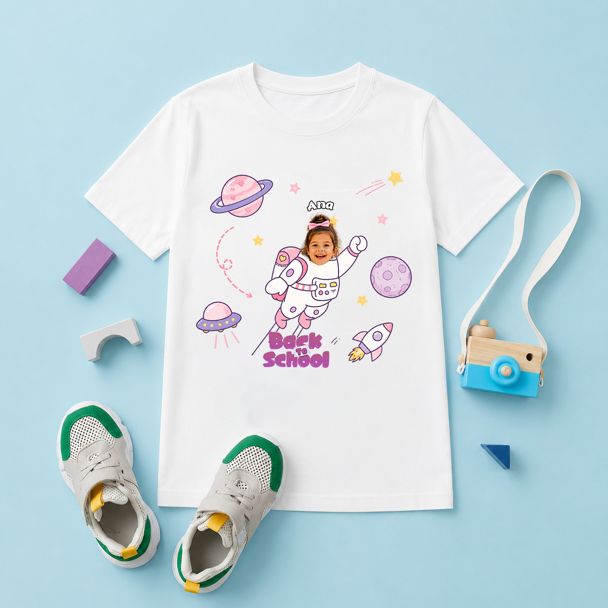 Personalized Back to School Astronaut Shirt | Custom Photo & Name Kids T-Shirt | Space Theme First Day of School Gift