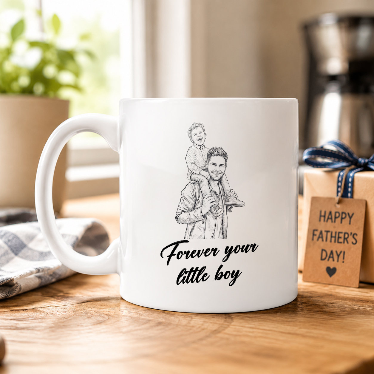 Personalized Father & Son Photo Sketch Coffee Mug | Custom Gift for Dad from Son | Father's Day Ceramic Mug