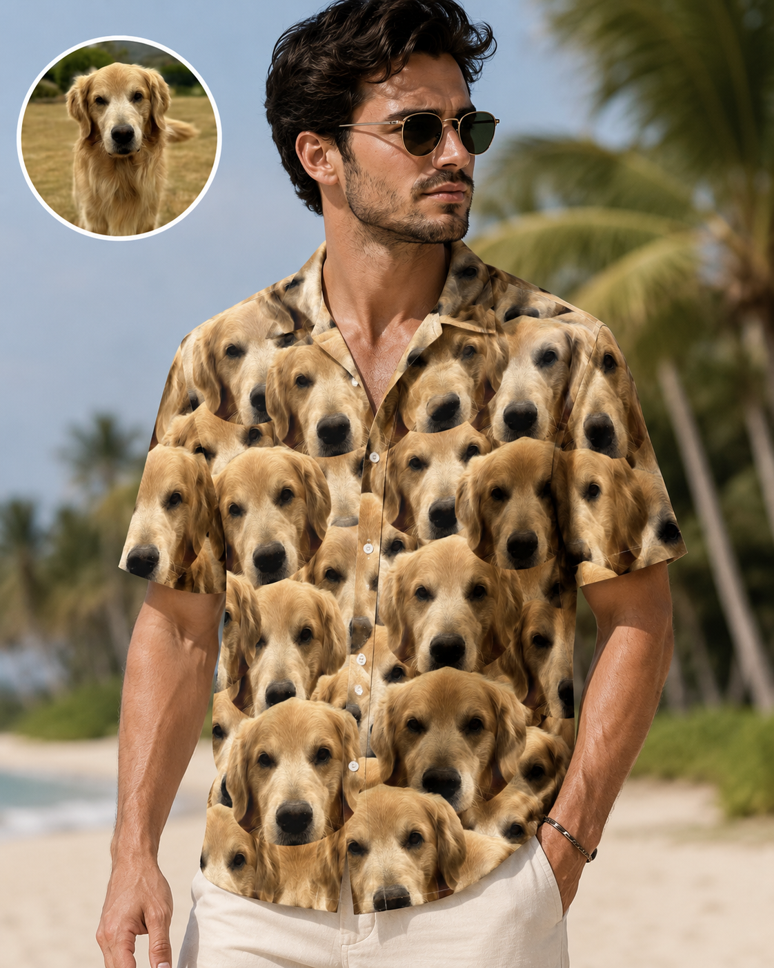 Custom Photo Funny Family Pet Face Pattern - Gift For Men, Dog And Cat Lovers, Family - Personalized Hawaiian Shirt