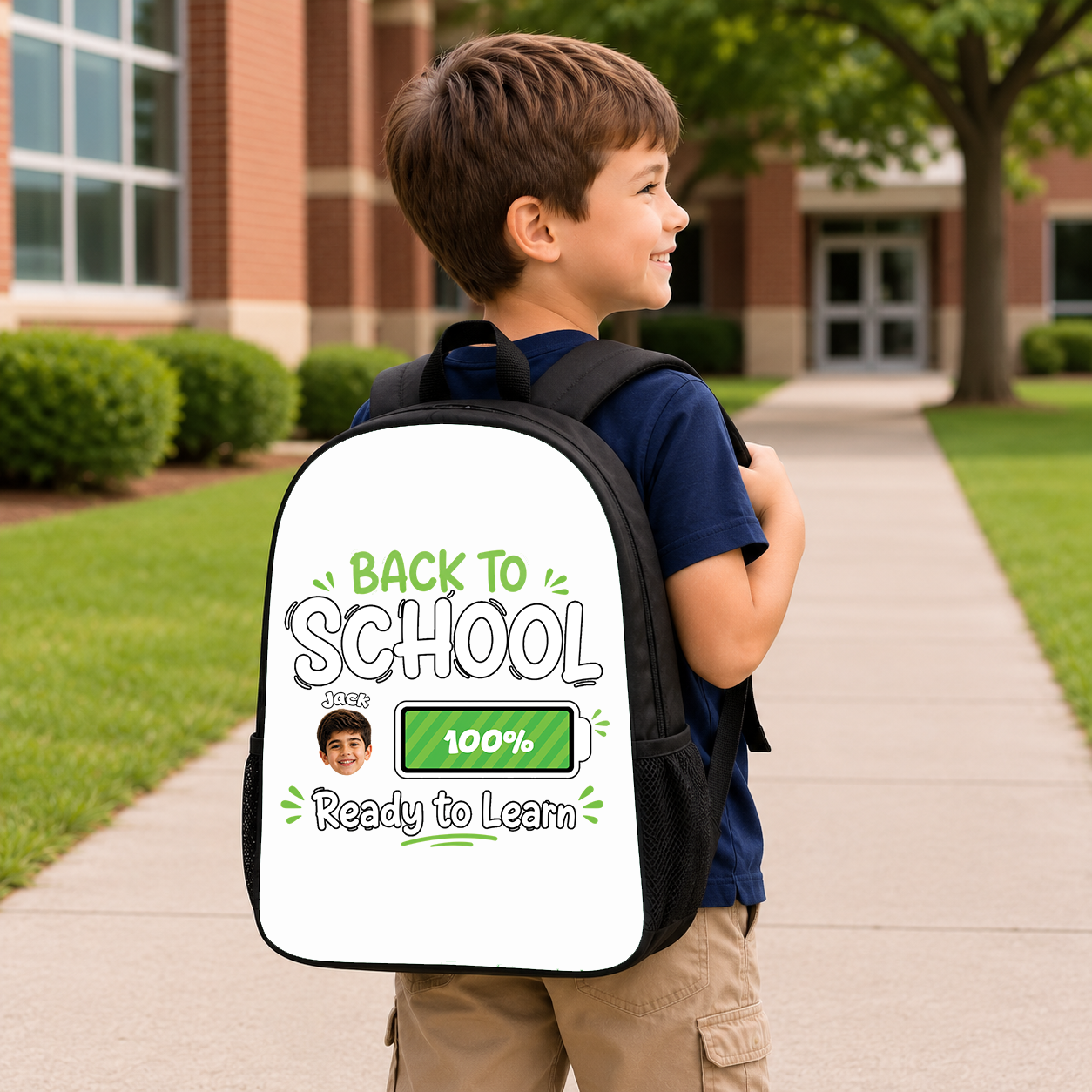 Personalized Back to School Battery Level Kids Backpack – Custom Photo & Name School Bag for Boys & Girls
