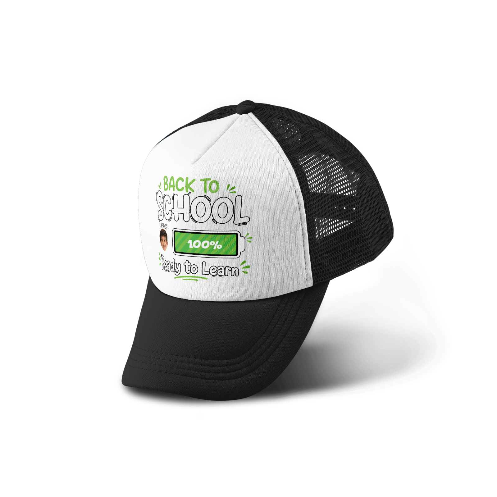 Personalized Back to School Trucker Hat – Custom Photo & Name Kids Mesh Cap | Ready to Learn Design