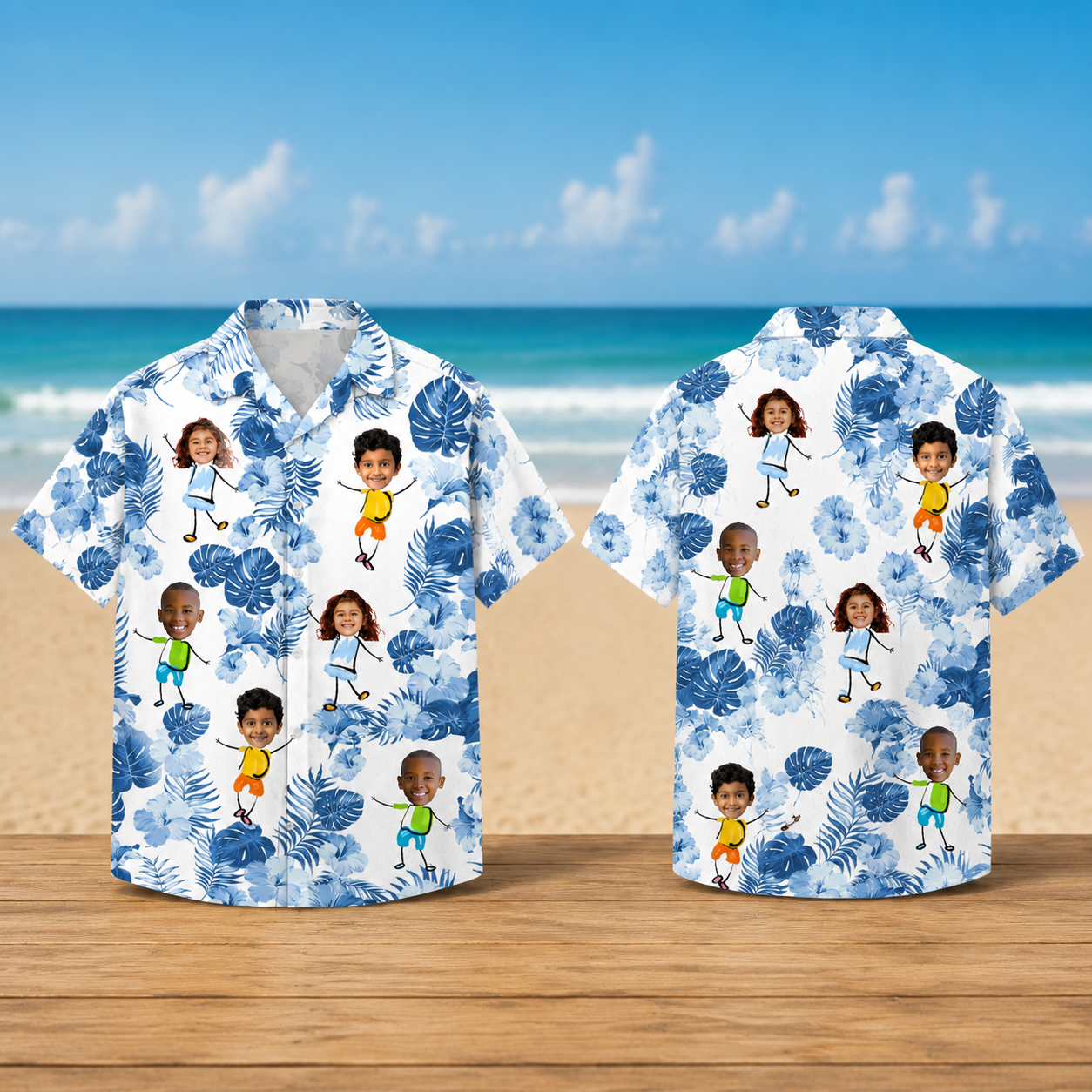 Custom Face Hawaiian Shirt Personalized Kids Photo Tropical Shirt for Mom and Dad