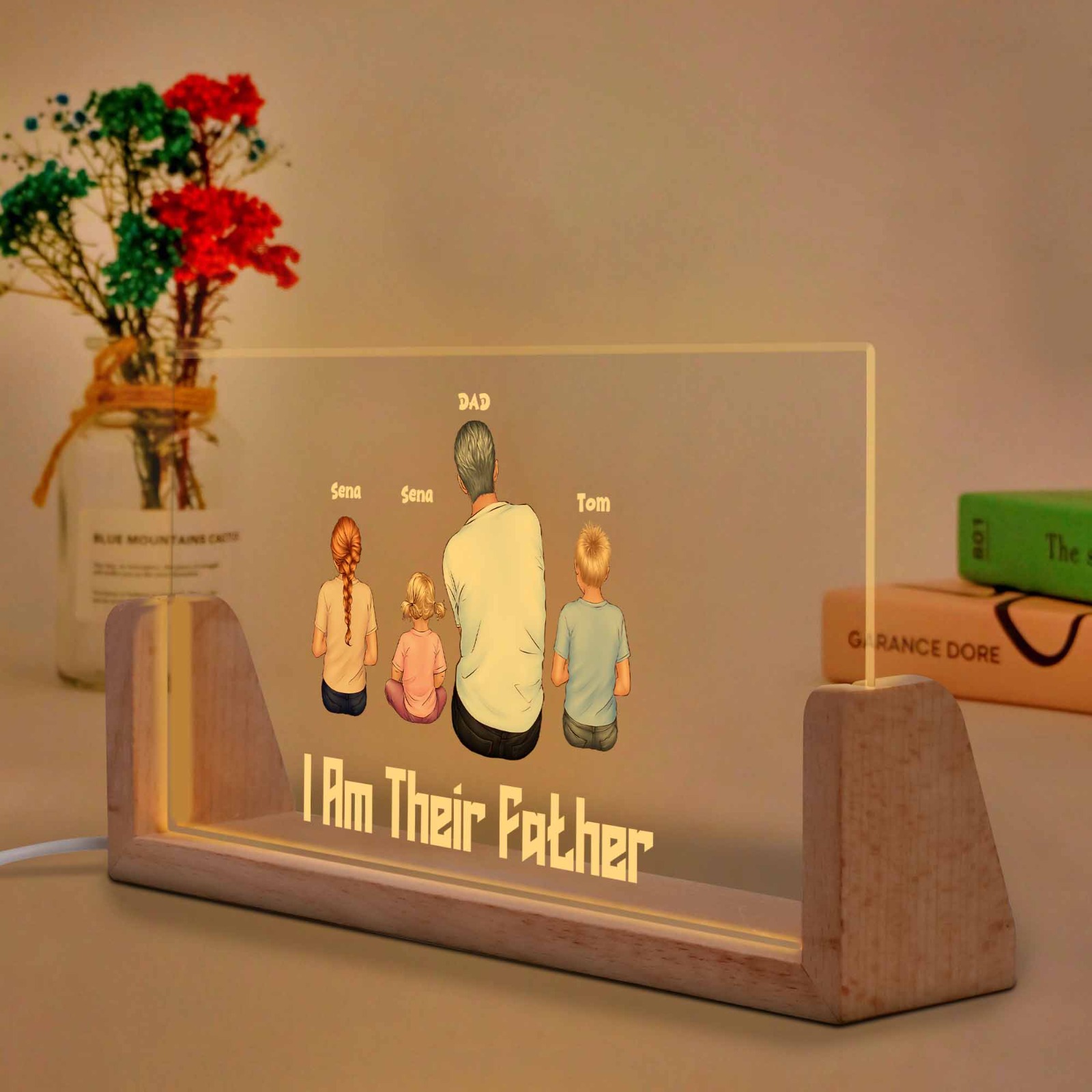 Personalized Acrylic LED Night Light – “I Am Their Father” Custom Family Lamp | Gift for Dad, Father of Kids, Emotional Decor