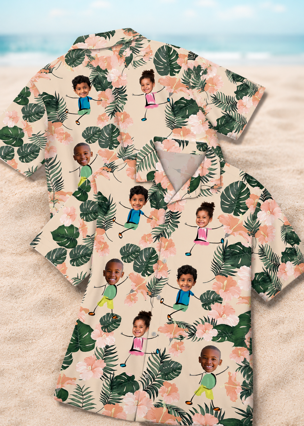 Custom Face Hawaiian Shirt Personalized Kids Photo Tropical Shirt for Mom and Dad