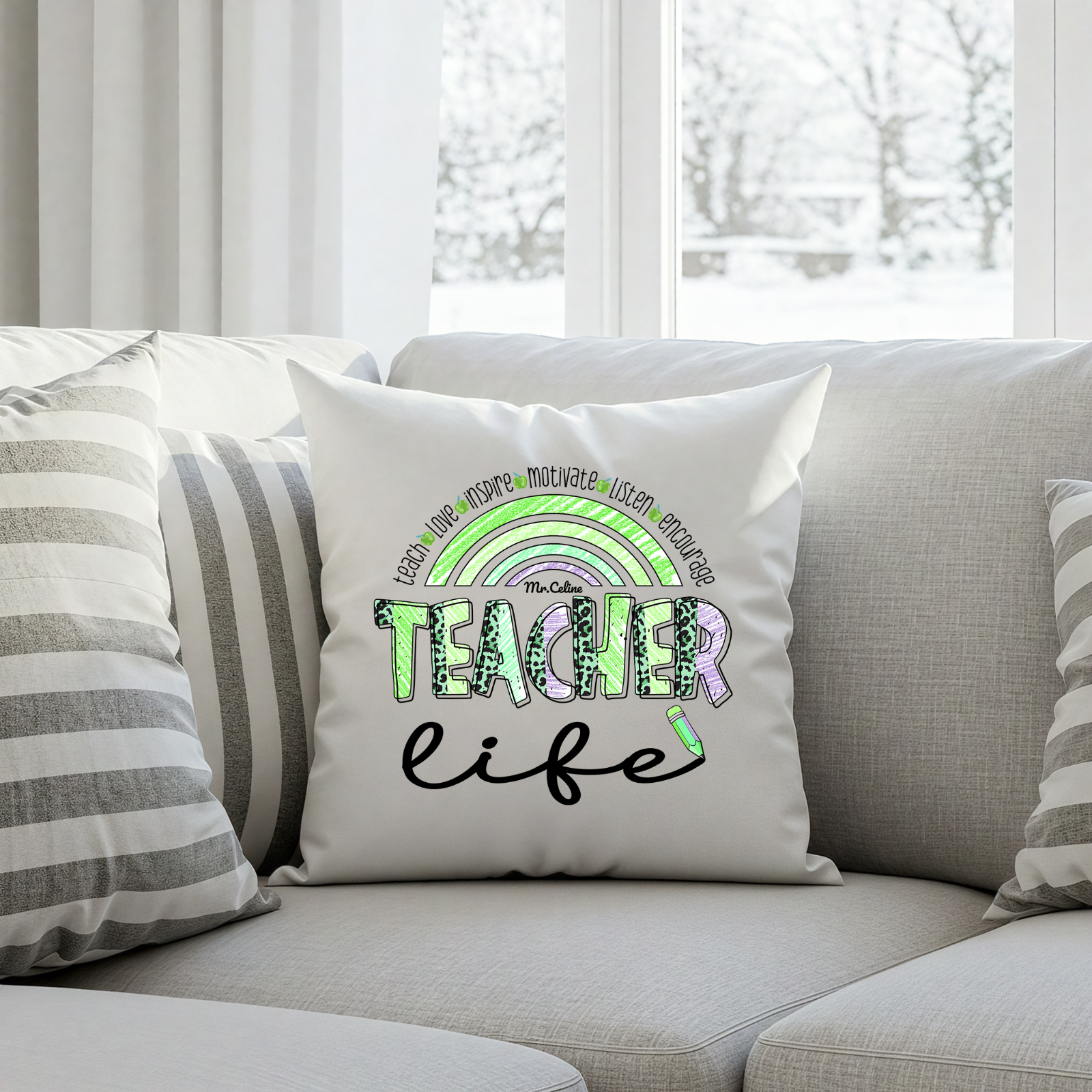Personalized Teacher Life Pillow Cover – Custom Name Rainbow Cushion, Teacher Appreciation Gift, Back to School Classroom Decor, Gift for Teacher
